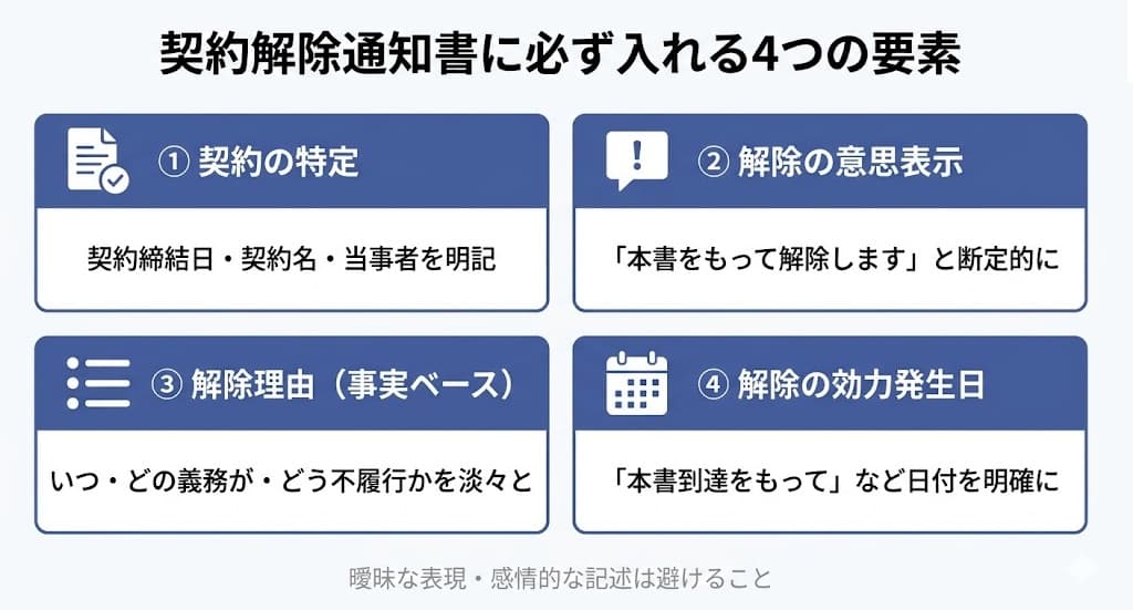 契約解除通知書に必ず盛り込む4つの要素チェックリスト