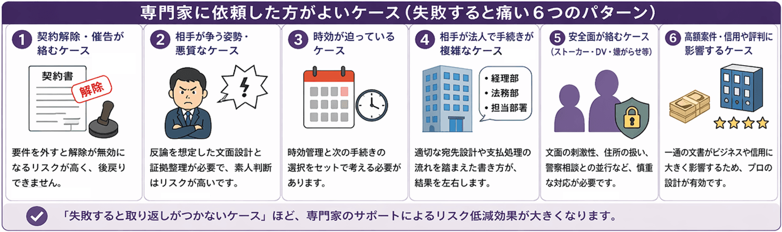内容証明郵便を専門家に依頼した方がよいケース一覧｜契約解除・時効・高額案件など判断基準