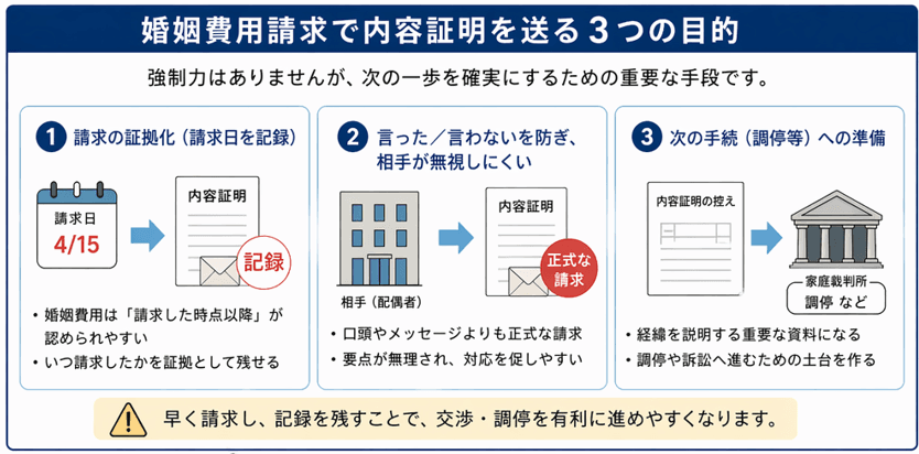 婚姻費用請求で内容証明郵便を送る3つの理由｜請求日の証拠化・対応促進・調停準備