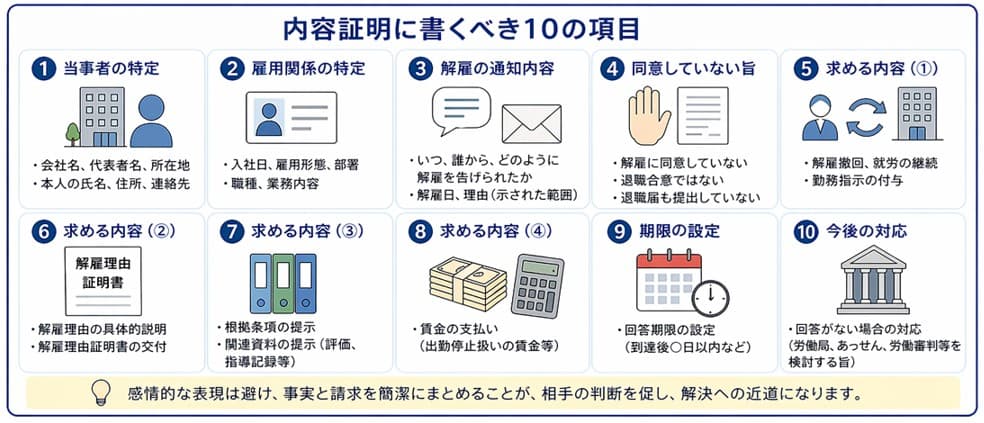 解雇撤回を求める内容証明に書くべき10の項目|不当解雇の意思表示を証拠化するための基本構成