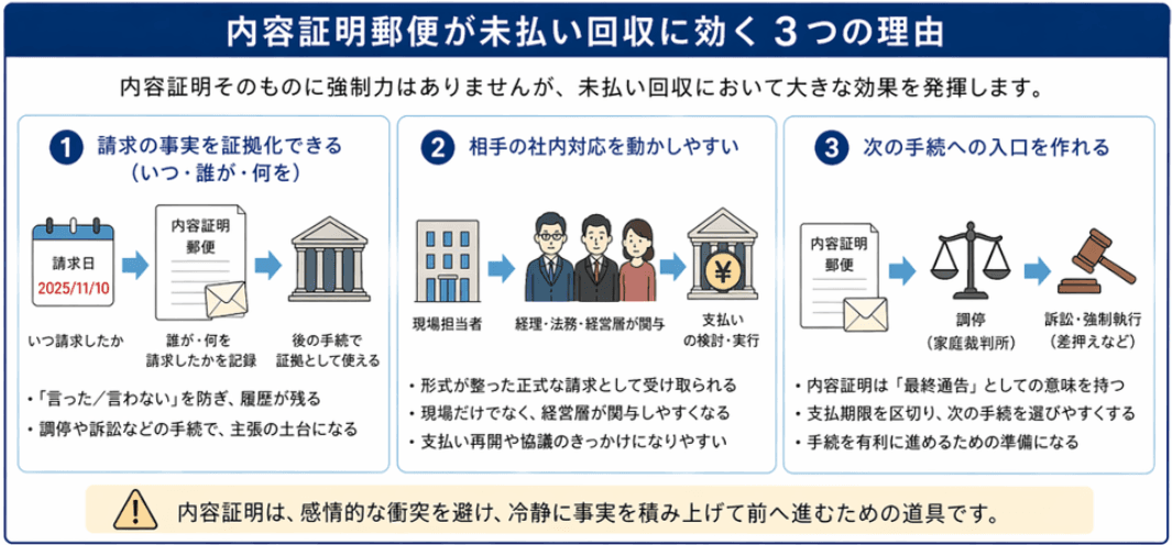 工事代金・業務委託料の未払い回収に内容証明郵便が効く理由|証拠化と相手の社内対応を動かす仕組み